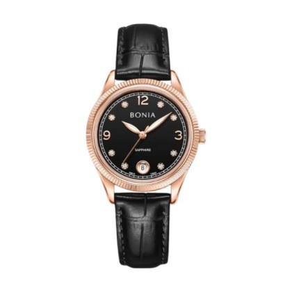 Bonia Elegance BNB10844-2535 Black Leather Strap Women Watch